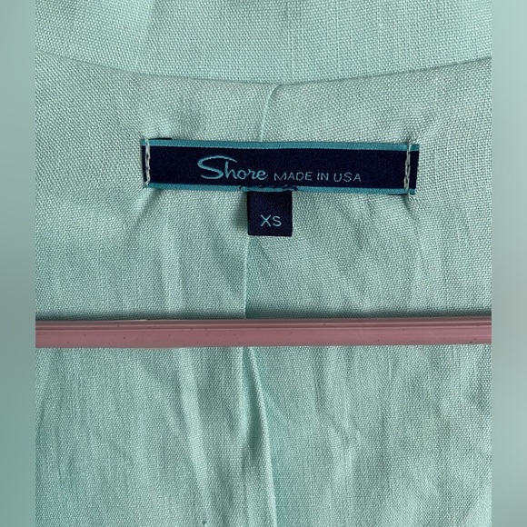 SHORE Brand Aqua Sea Glass Blue Linen Blend Blazer and Cropped Wide Leg Pants XS - Picture 3 of 13